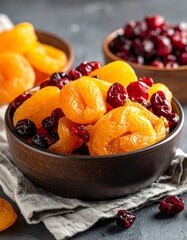 Bowl of Dried Apricots and Cranberries Mix