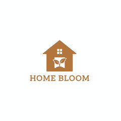 A home icon with a sprout and leaves within. Text below reads "Home Bloom" in brown font