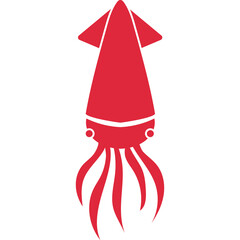 A stylized red squid icon against a transparent white background symbolizing marine life and sea creatures