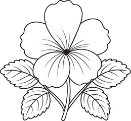 Elegant hibiscus outline drawing with leaves and petals, perfect for craft patterns and coloring page design