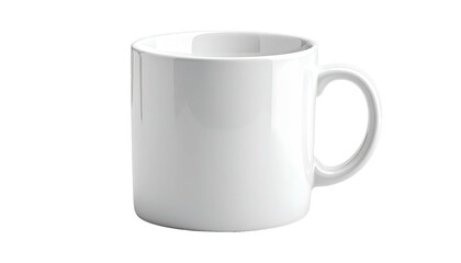 Simple, glossy, white ceramic mug stands against a black backdrop