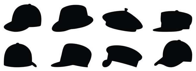 Simple Hat Silhouette Icons – minimal headwear design vector with classic cap and fashion shapes