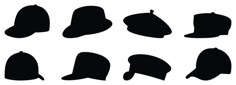 Simple Hat Silhouette Icons &ndash; minimal headwear design vector with classic cap and fashion shapes