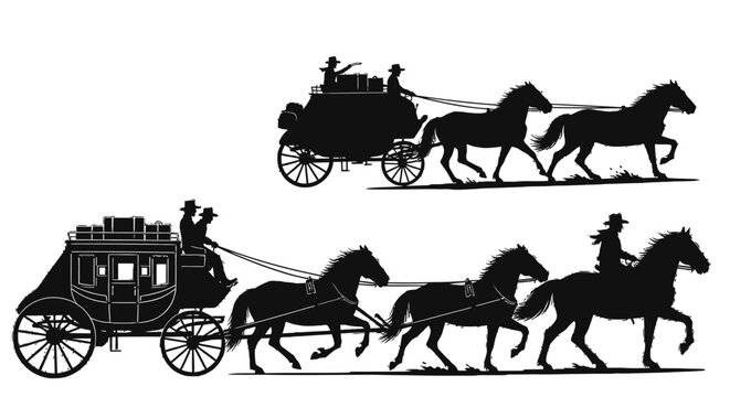 Old west stagecoach silhouette vector art wild west carriage horses