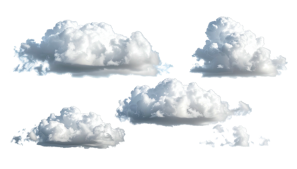 Four fluffy cumulus clouds isolated against a black background