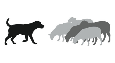 Sheepdog silhouette herding livestock farm animals vector graphic