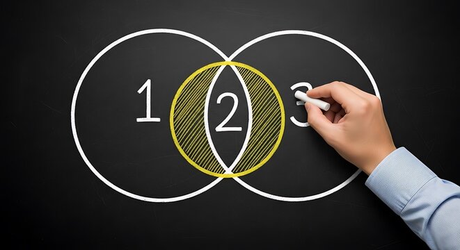 Venn diagram drawn on blackboard represents logical sets and intersection - Powered by Adobe