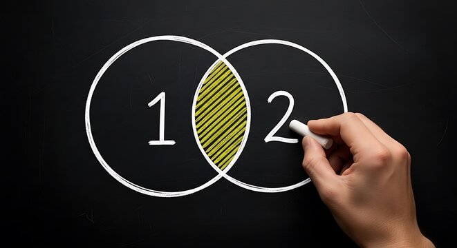 Venn diagram on blackboard with chalk being used for illustration