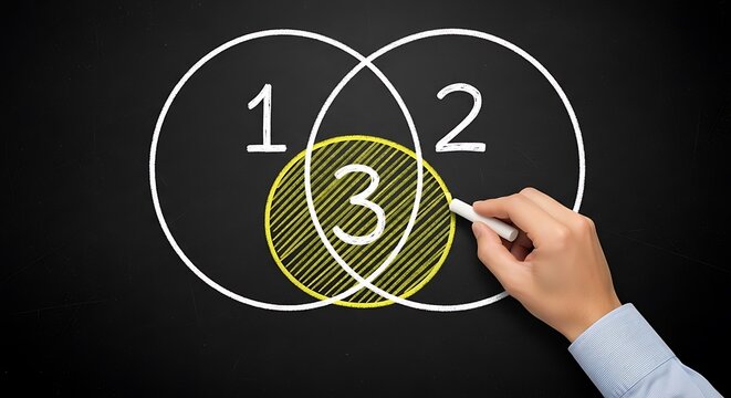 Venn diagram showing concept intersection and common elements with chalk - Powered by Adobe