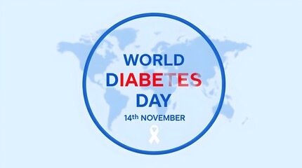 World diabetes day awareness poster with a blue circle and a world map in the background isolated on white background 14th november is the date to remember