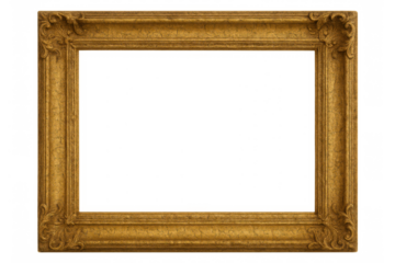 Ornate gold picture frame with rococo style decor and transparent background, providing a classic border for various designs