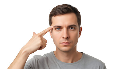 Thoughtful Young Man Pointing Temple Expressing Deep Thinking and Intelligence