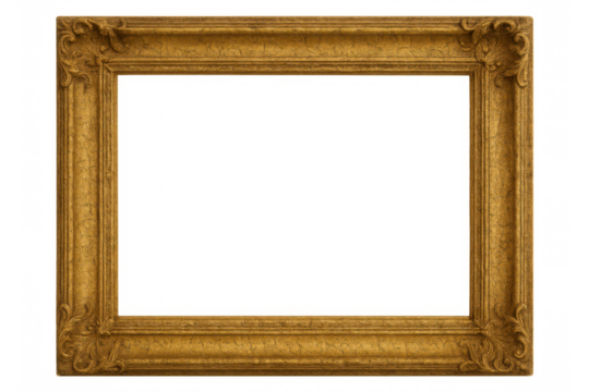 Ornate gold picture frame with rococo style decor and transparent background, providing a classic border for various designs