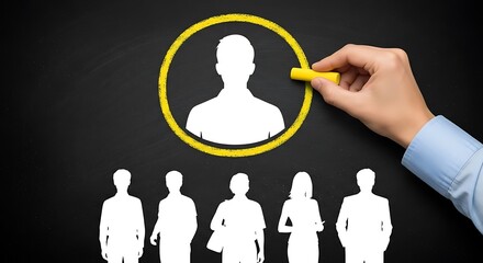 Hand drawing chalk circle around silhouette person on blackboard concept