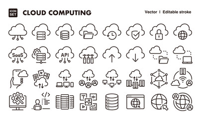 Cloud computing line icon set. Vector editable stroke icon. © Satoshi Kikyo