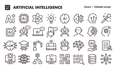 Artificial intelligence line icon set. Vector editable stroke icon.