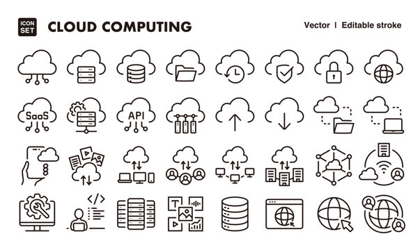 Cloud computing line icon set. Vector editable stroke icon.