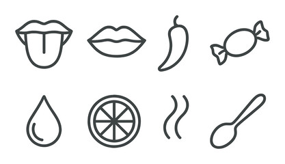 Monochrome food and taste icons on metallic background
