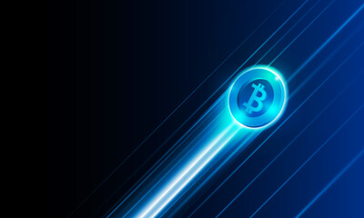 Financial chart with moving up arrow graph bitcoin cryptocurrency technology and world map in stock market on blue color background concept innovation background, vector design