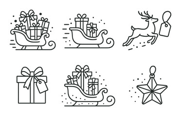 Naklejka premium Festive christmas sleigh with gifts and reindeer outline design