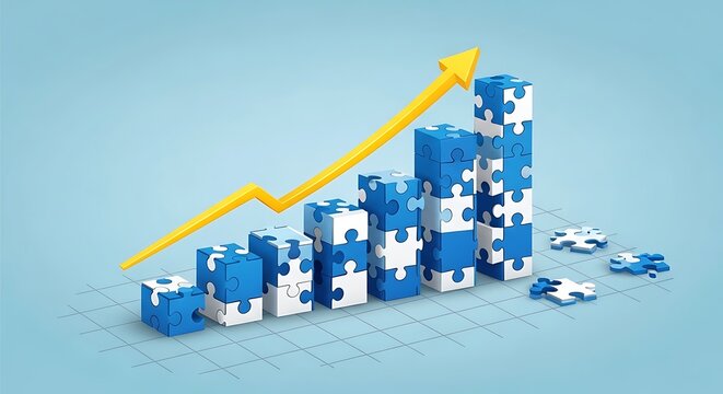 Puzzle Chart with Yellow Arrow Showing Growth Success and Strategy - Powered by Adobe