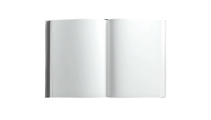 Open book reveals two blank, crisp white pages on a black background