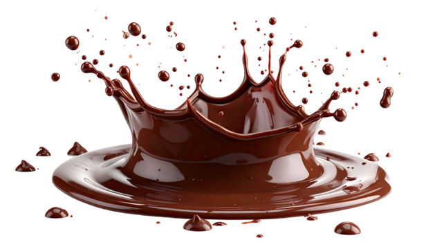 Brown, viscous liquid crowning amidst droplets on black backdrop