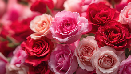 Elegant Valentine Romantic Red and Pink Roses Blooming Background