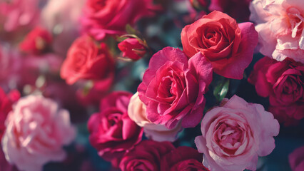 Fototapeta premium Elegant Valentine Romantic Red and Pink Roses Blooming Background