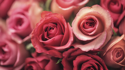 Elegant Valentine Romantic Red and Pink Roses Blooming Background