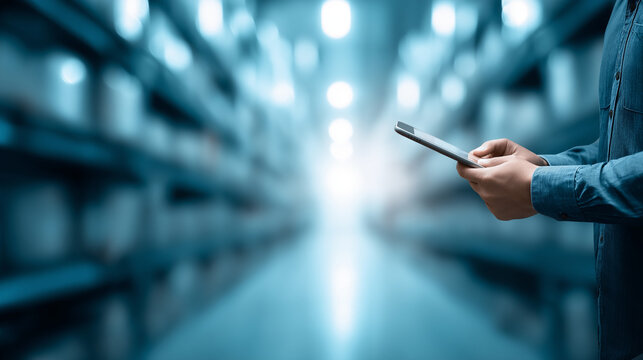 logistics manager with tablet, modern warehouse