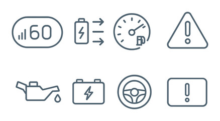 Dashboard warning and indicator icons for vehicle maintenance