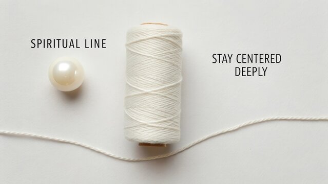 White thread and pearl symbolizing spiritual connection and inner peace, emphasizing tranquility and mindfulness in life journey
