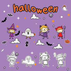 doodle cute funny cartoon monster halloween characters clip art hand drawn collection coloring comic page or book