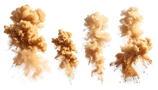 Varied beige smoke plumes rise against a solid black backdrop - Powered by Adobe