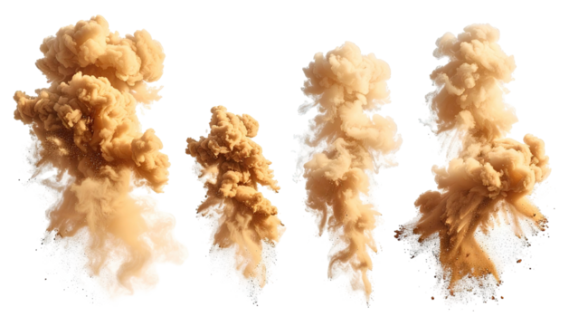 Varied beige smoke plumes rise against a solid black backdrop