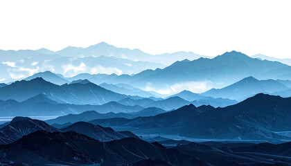 Layered blue mountains receding into distance, black sky above