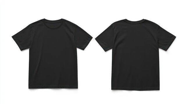 sleek black t-shirt showcase: front and back views for apparel mockups and design presentations, emphasizing versatility and style with clean look