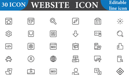 Website icon set isolated on white background with editable line icon