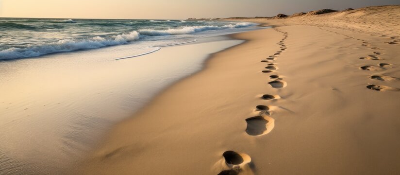 Summer footsteps in the sandy beach water during a tropical vacation at the coast - Powered by Adobe