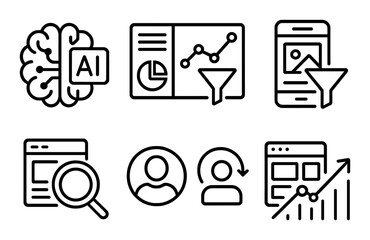 Ai and data analysis icons on dark background