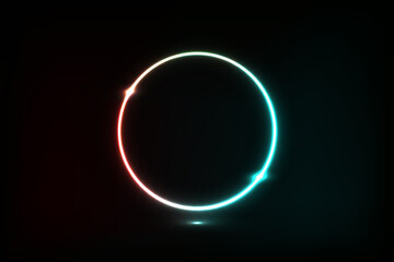 A glowing neon circle with a dynamic gradient from red to cyan, creating an electric pulse effect on a dark background.