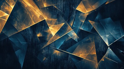 Abstract geometric art with clashing gold and blue shapes
