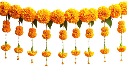 Festive garland with bright yellow marigold flowers