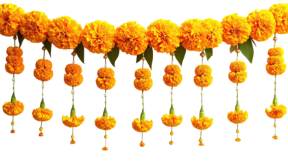 Festive garland with bright yellow marigold flowers