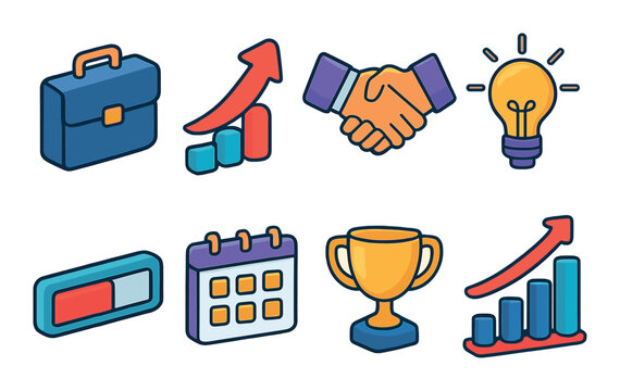 Business success icons: growth, strategy, innovation, achievement, motivation