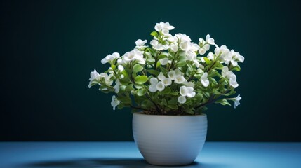 a bouquet of white dogwood flowers in a white ceramic vase, elegant, highly detailed, cinematic lighting, moody dark background, digital art
