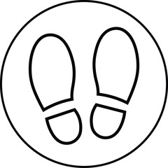 Black outline of two footprints inside a circle on white background shoe print icon