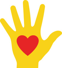 Obraz premium Yellow hand with red heart symbol on white background vector