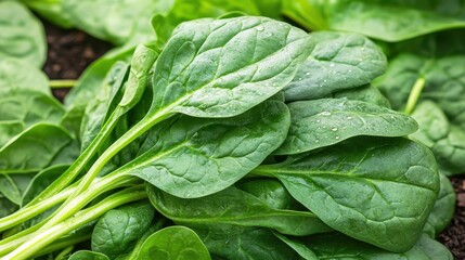 Close up image of freshly harvested organic spinach leaves